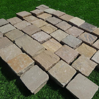 Raj Green Indian Sandstone Setts & Cobbles 100 x 100 x 50mm, £40.39/m2