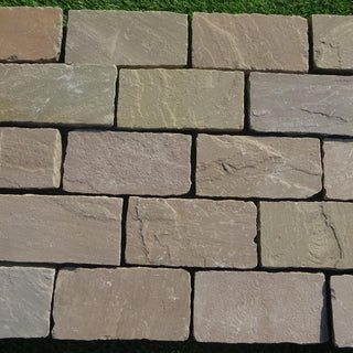 Raj Green Indian Sandstone Setts & Cobbles 200 x 100 x 50mm, £45.00/m2