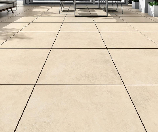 Beige Porcelain Paving Slabs Cement Effect 600 x 600 Stone Paving Direct