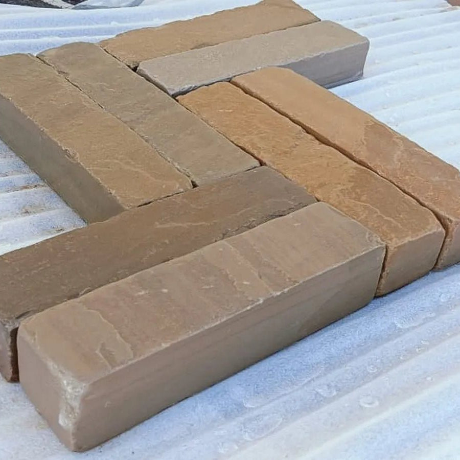 Raj Green Sandstone Tumbled Pavers 200x50x40mm, £53.99/m2