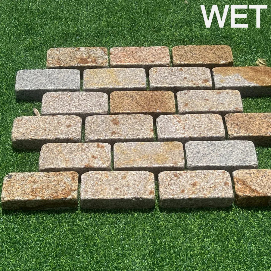 Yellow Gold Granite Tumbled Setts 200x100x50mm From £55.69/m2