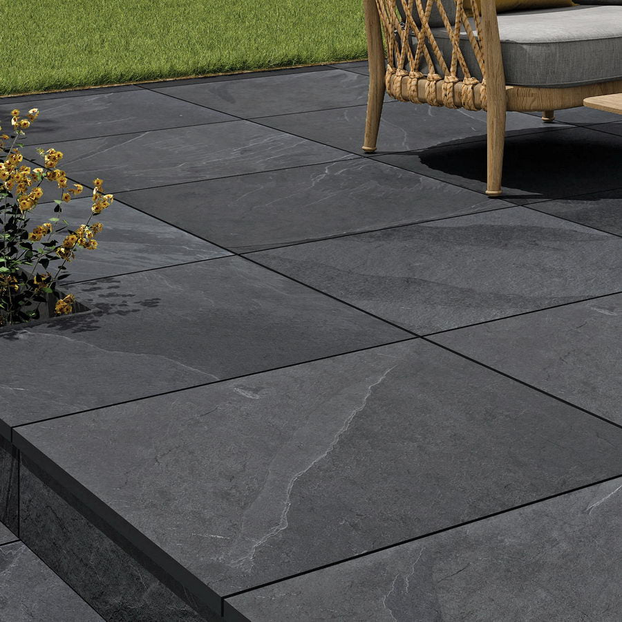 Brazilian Black Slate Effect Porcelain Paving Slabs 900x600x20mm £22.69/m2