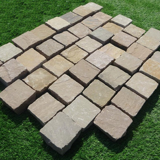 Raj Green Indian Sandstone Setts & Cobbles 100 x 100 x 50mm, £40.39/m2