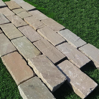 Raj Green Indian Sandstone Setts & Cobbles 200 x 100 x 50mm, £45.00/m2