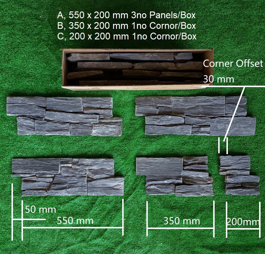 Exterior Stone Cladding Black Slate Z Tiles Clad Panels 550 x 200, £63.99/m2