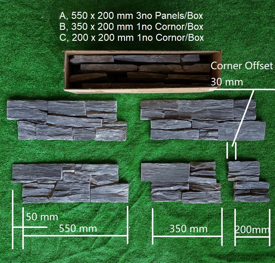 Exterior Stone Cladding, Black Slate Z Panels 550 x 200, £63.99/m2