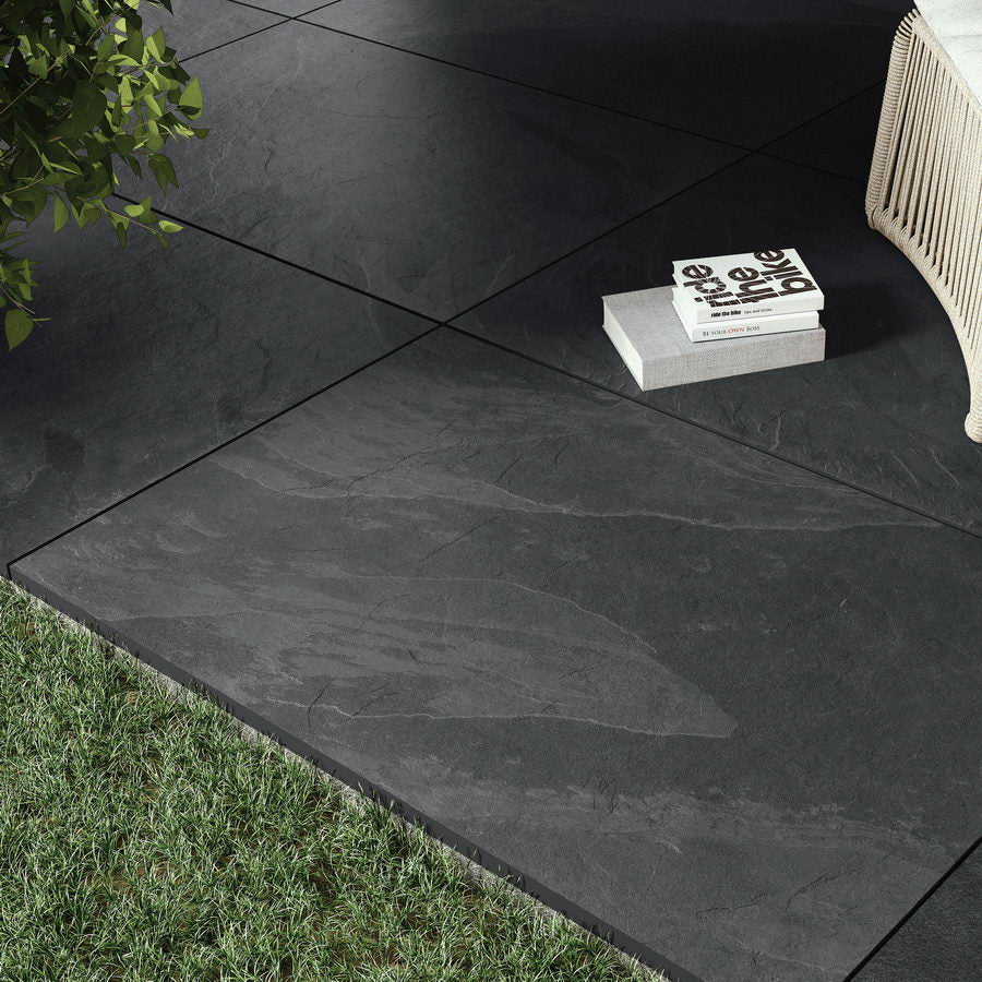 Brazilian Black Slate Effect Porcelain Paving Slabs 900x600x20mm £22.69/m2