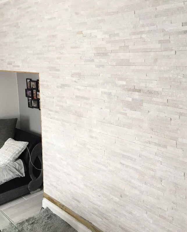 White Quartz Sparkle Split Face Tiles, Stone Cladding 360x100 £31.19/m2